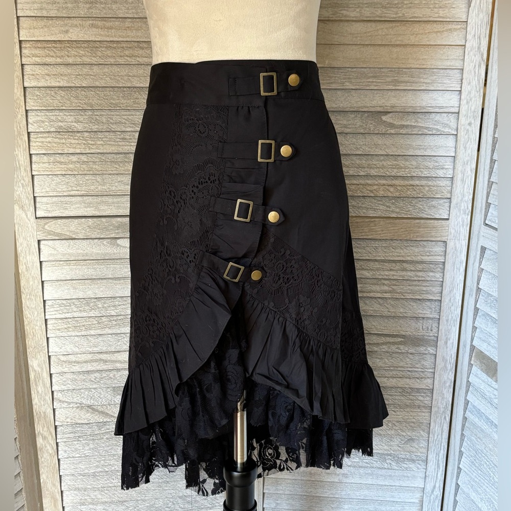 Gothic Steampunk Style Black Skirt Women’s SZ 2X, w/Lace, Ruffled Trim, Buckles - Picture 5 of 16